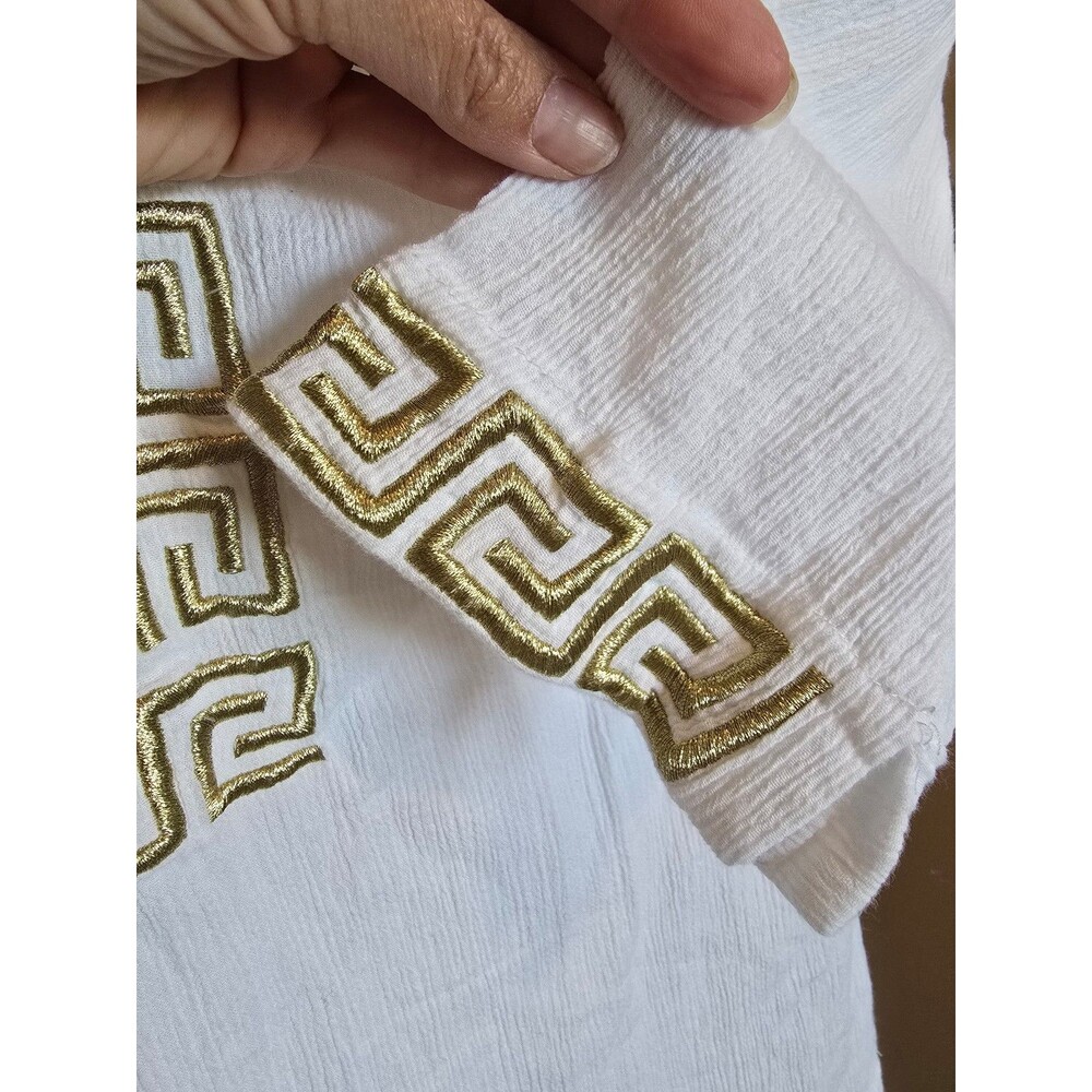 100% cotton white and gold lightweight 3/4 sleeve pullover top women's size XL - Picture 3 of 8